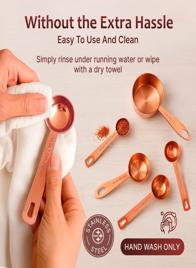 AGRUS Measuring Cups and Spoons Set of 9, Utensils for Dry and Liquid Ingredients, Copper Kitchen Accessories, Rose Copper Decor for Home, Stackable, Sturdy Stainless Steel - Image 2